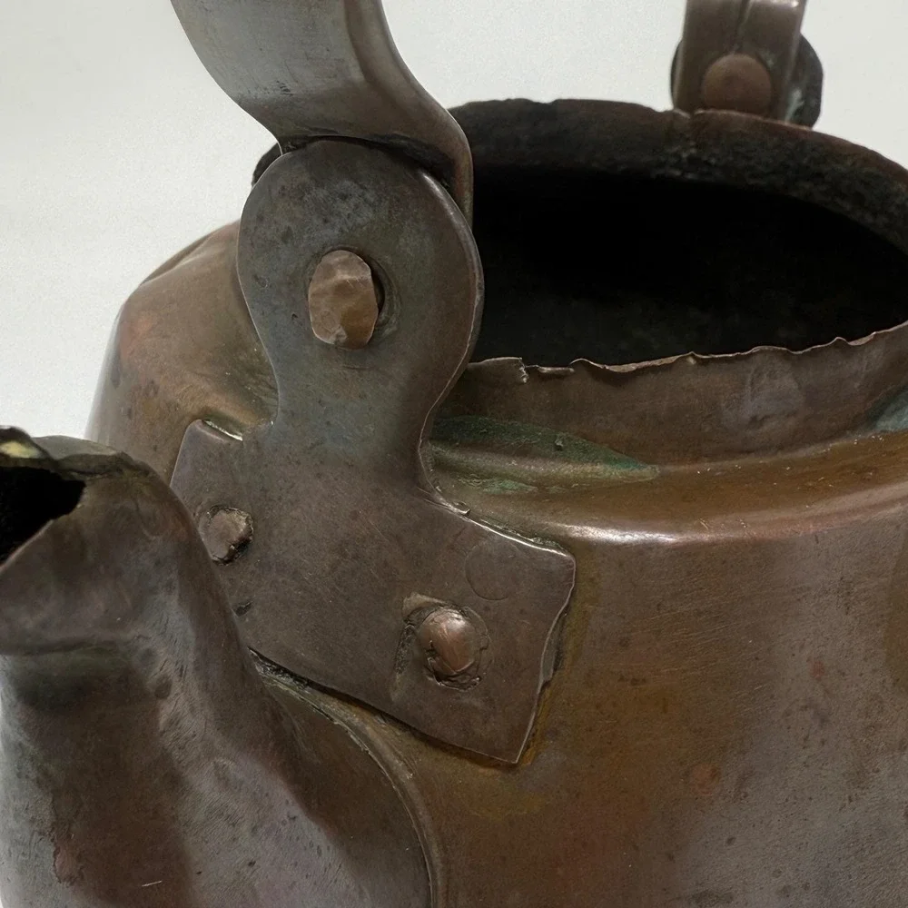 Primitive Antique Copper‎ Hand Crafted Tea Kettle Rustic Farmhouse Decor Vintage